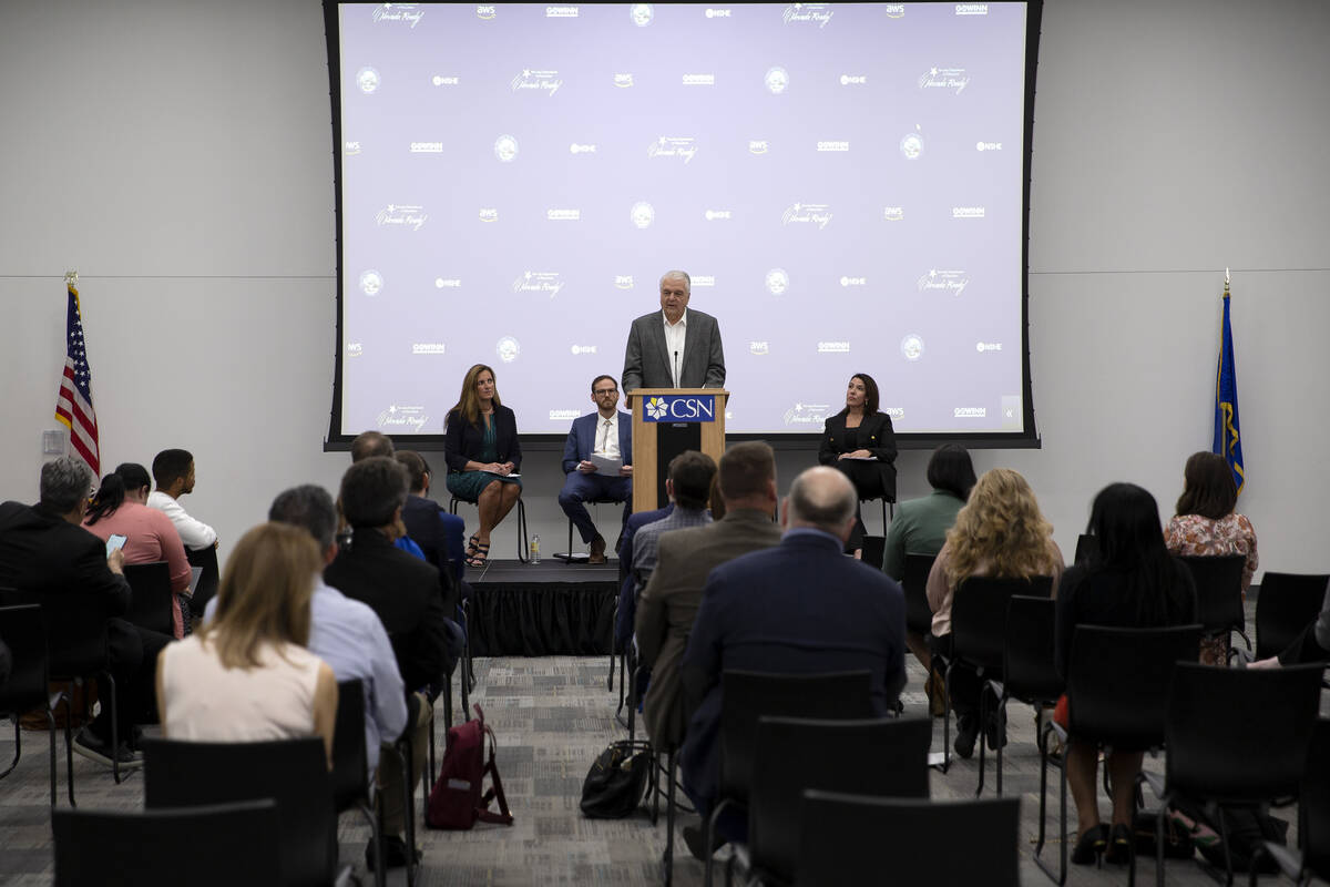 Gov. Steve Sisolak speaks during a news conference to announce a partnership with Amazon Web Se ...