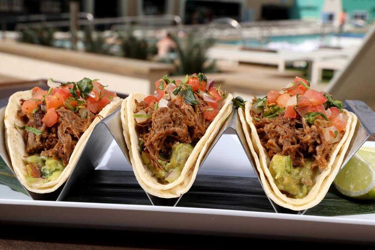 Taco Trio offered poolside at Stadium Swim at Circa in downtown Las Vegas Monday, April 11, 202 ...