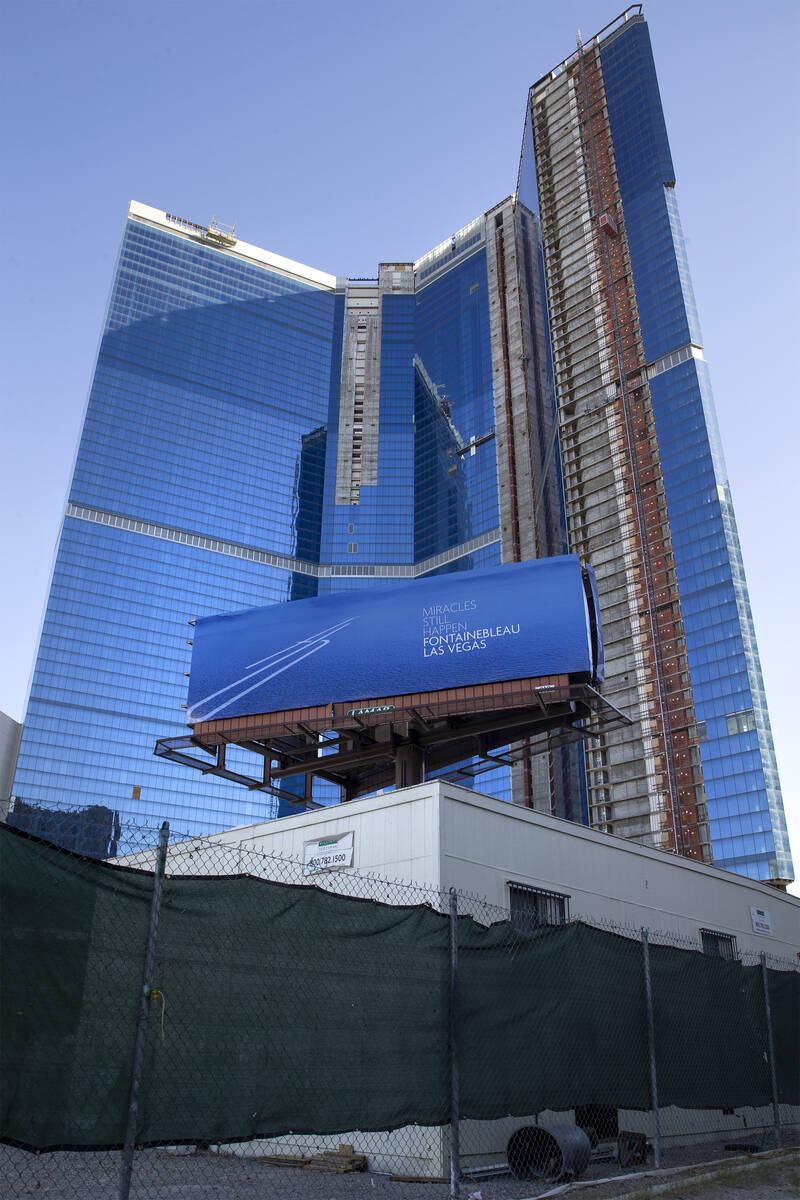 A new billboard for Fontainebleau Las Vegas that declares "Miracles still happen,” ...