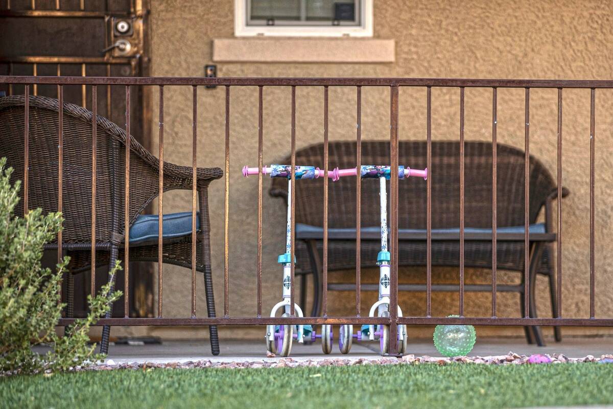 Scooters are seen in front of a home on the 100 block of South Sicily Hills Court on Wednesday, ...