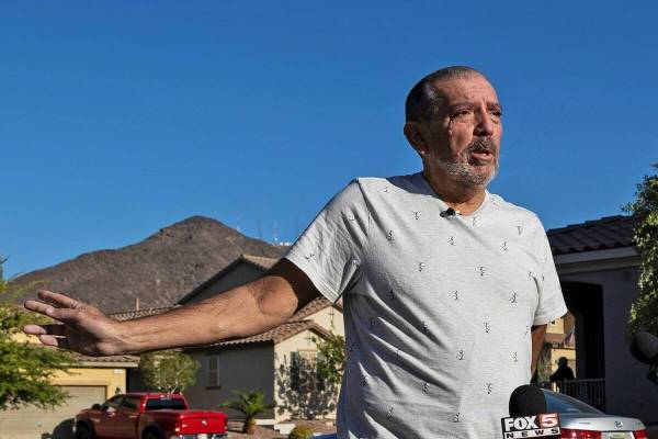 Donald Howsley, a neighbor, speaks to the media close to the 100 block of South Sicily Hills Co ...