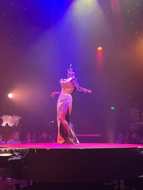 Sword-swallower Heather Holliday is shown during "Absinthe's" 11th-anniversary celebration on W ...