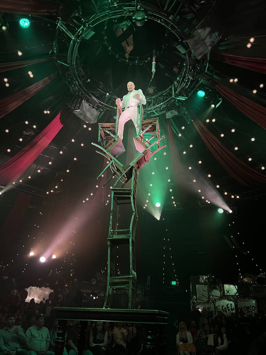 Maxim Popazov is shown in his famous, show-opening chair act during "Absinthe's" 11th-anniversa ...