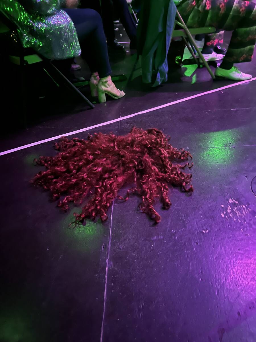 A discarded wig is shown during "Absinthe's" 11th-anniversary celebration on Wednesday, April 1 ...