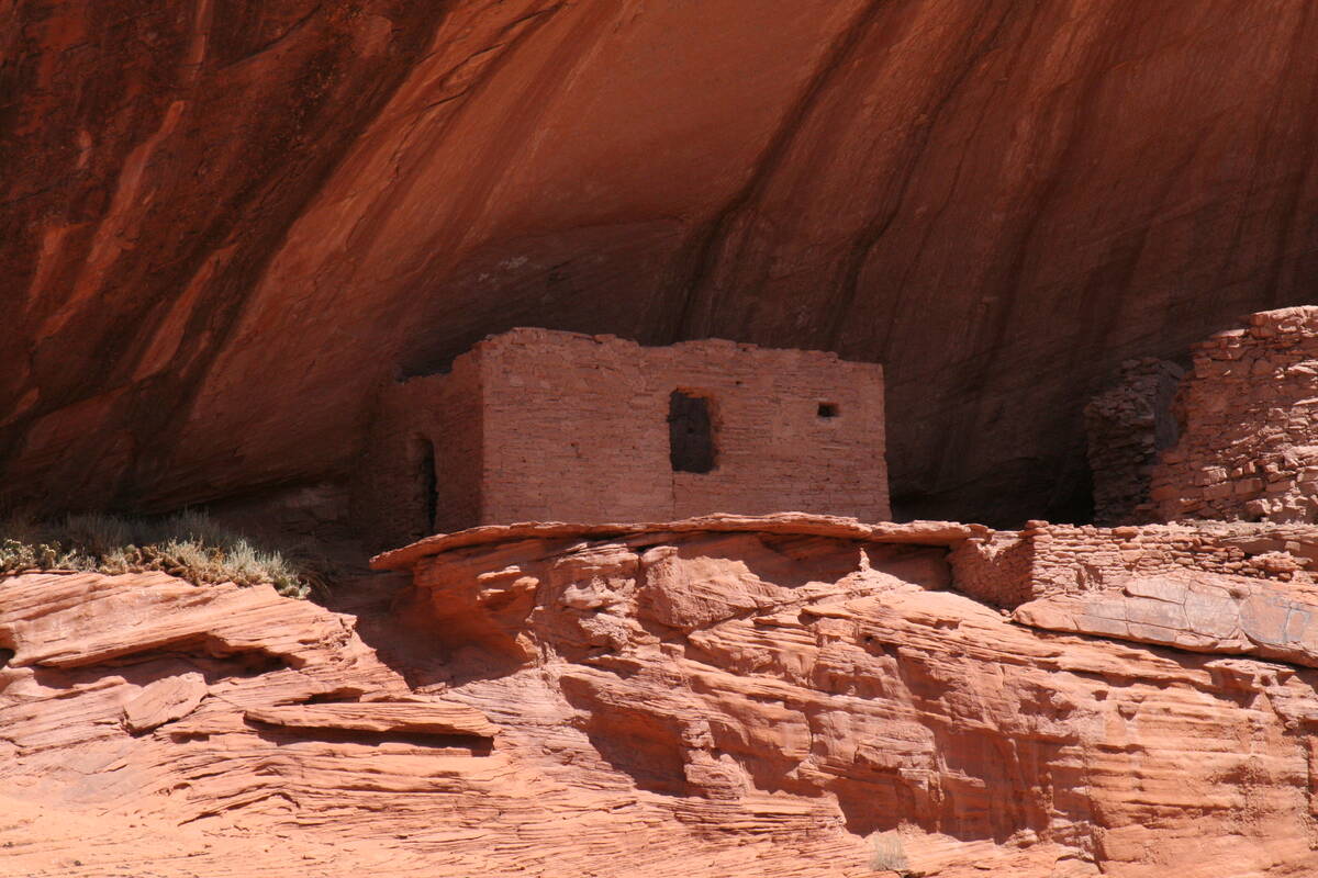 Most dwellings in Canyon de Chelly were built in deep alcoves so they were protected from the w ...