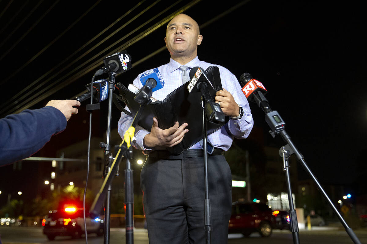 Lt. Ray Spencer gives a media briefing about a homicide that occurred at 4680 South Maryland Pa ...