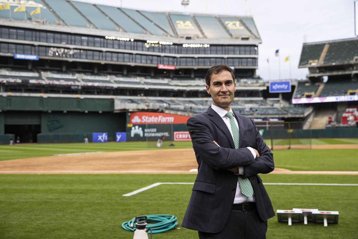 Oakland Athletics President Dave Kaval poses for a picture before the opening night game agains ...