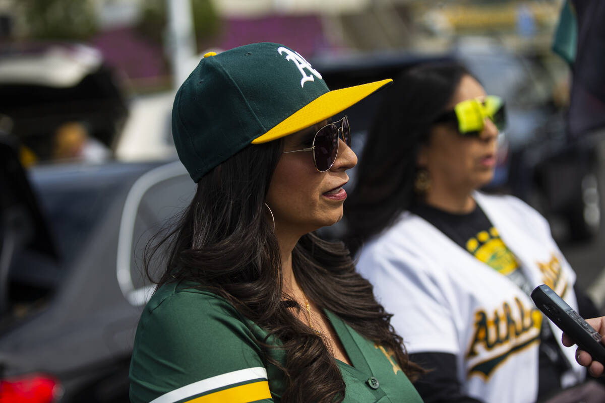 Oakland Athletics fan Angela Pacheco talks about the team before the opening night game against ...