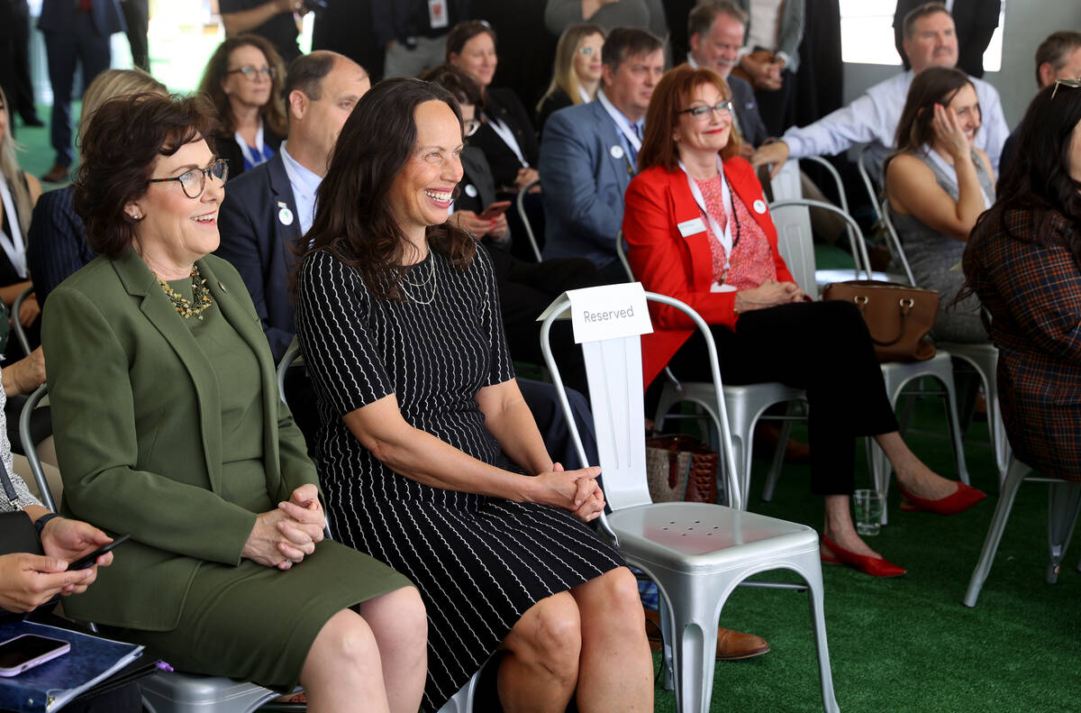 Google.org President Jacquelline Fuller, right, and Nevada Sen. Jacky Rosen during an event at ...