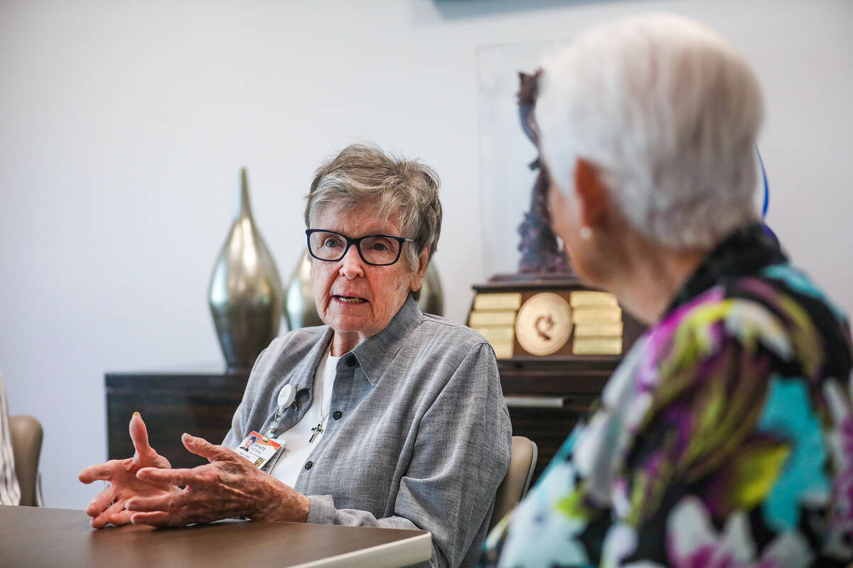 Sister Katie McGrail speaks to the Review-Journal at Dignity Health’s original hospital ...