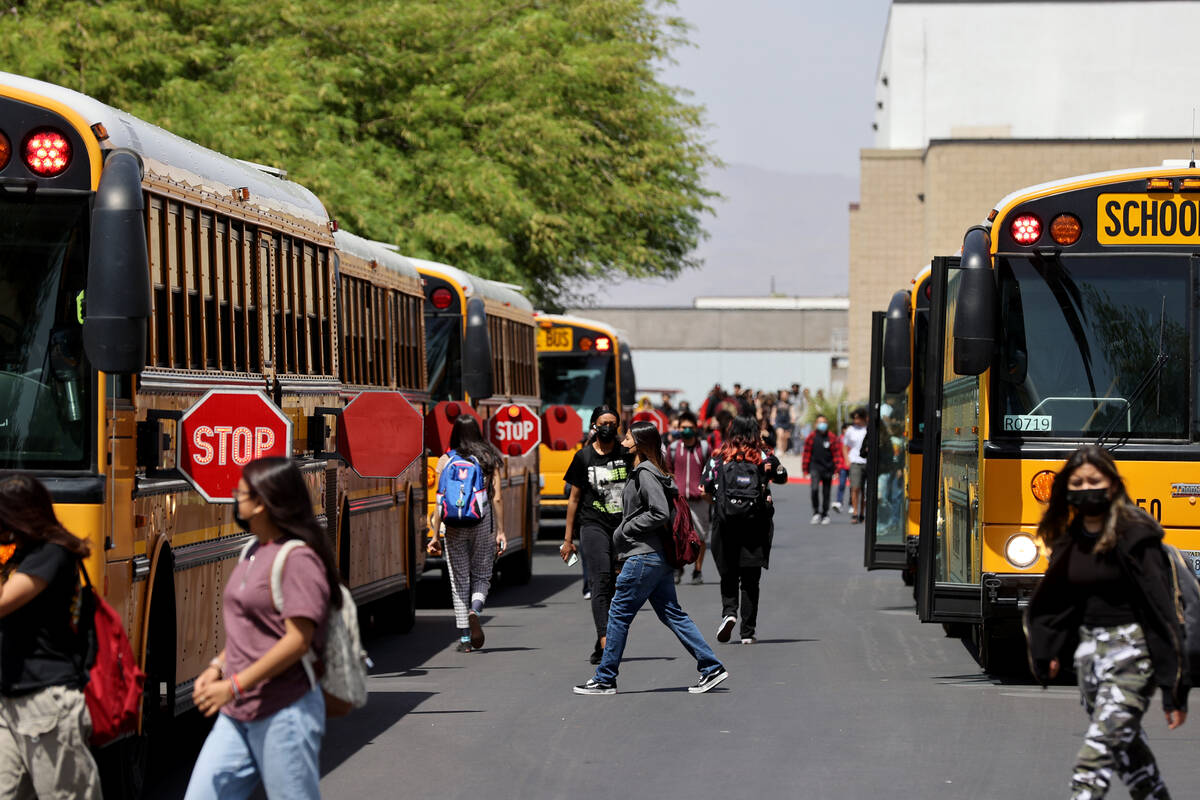 Eldorado High School students during dismissal at the Las Vegas school Tuesday, April 19, 2022. ...