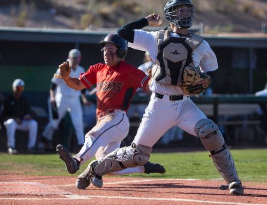 Palo High’s catcher Brady Dallimore throws to first for a double play as Coronado High&# ...
