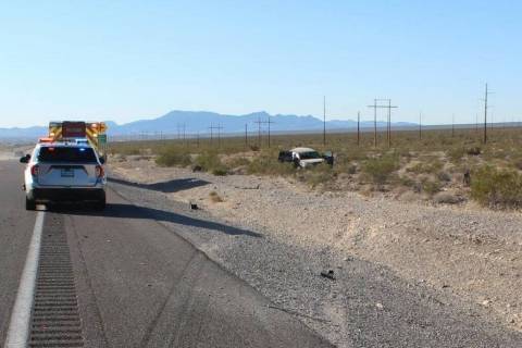 Site of a fatal crash on northbound state Route 160 near Pahrump on Sept. 5, 2021. (NHP)