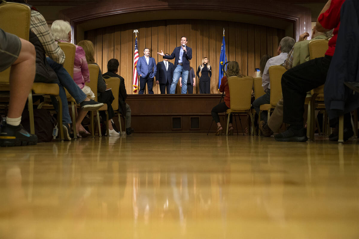 Nevada Republican U.S. Senate candidate Adam Laxalt speaks during a rally at Sun City Anthem Ce ...