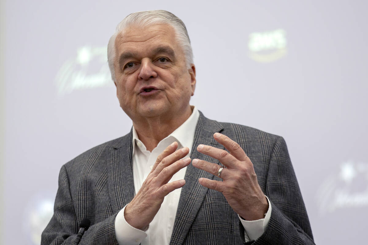 Gov. Steve Sisolak speaks during a news conference to announce a partnership with Amazon Web Se ...