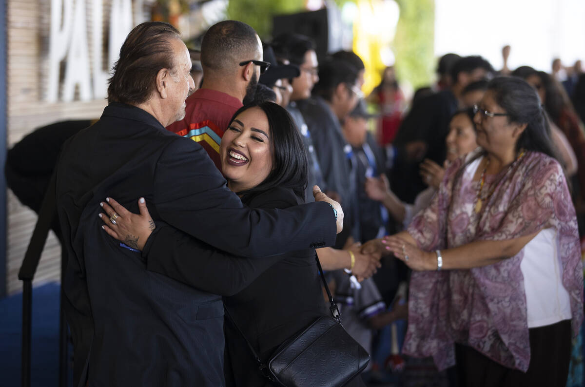 Members of the Moapa Band of Paiute and San Manuel Band of Mission Indians Bird Singers are gre ...