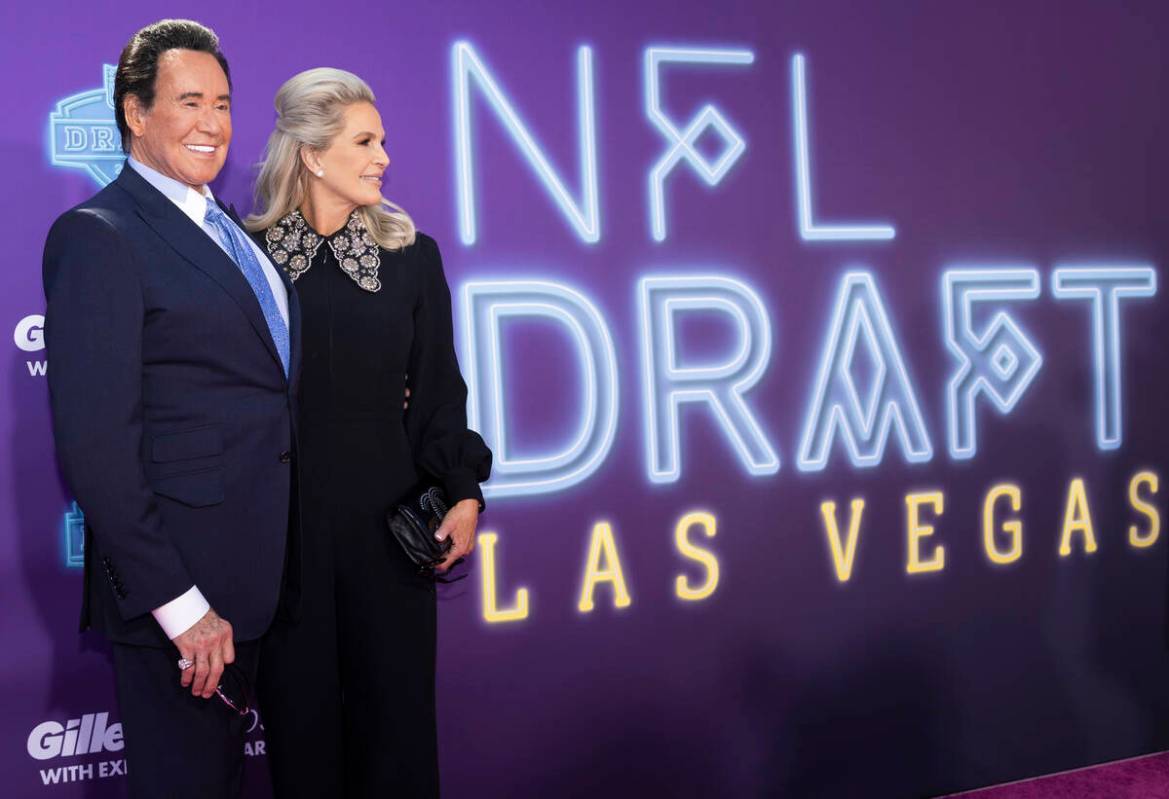 Wayne Newton, left, and wife Kathleen at the NFL Red Carpet Stage on Thursday, April 28, 2022, ...
