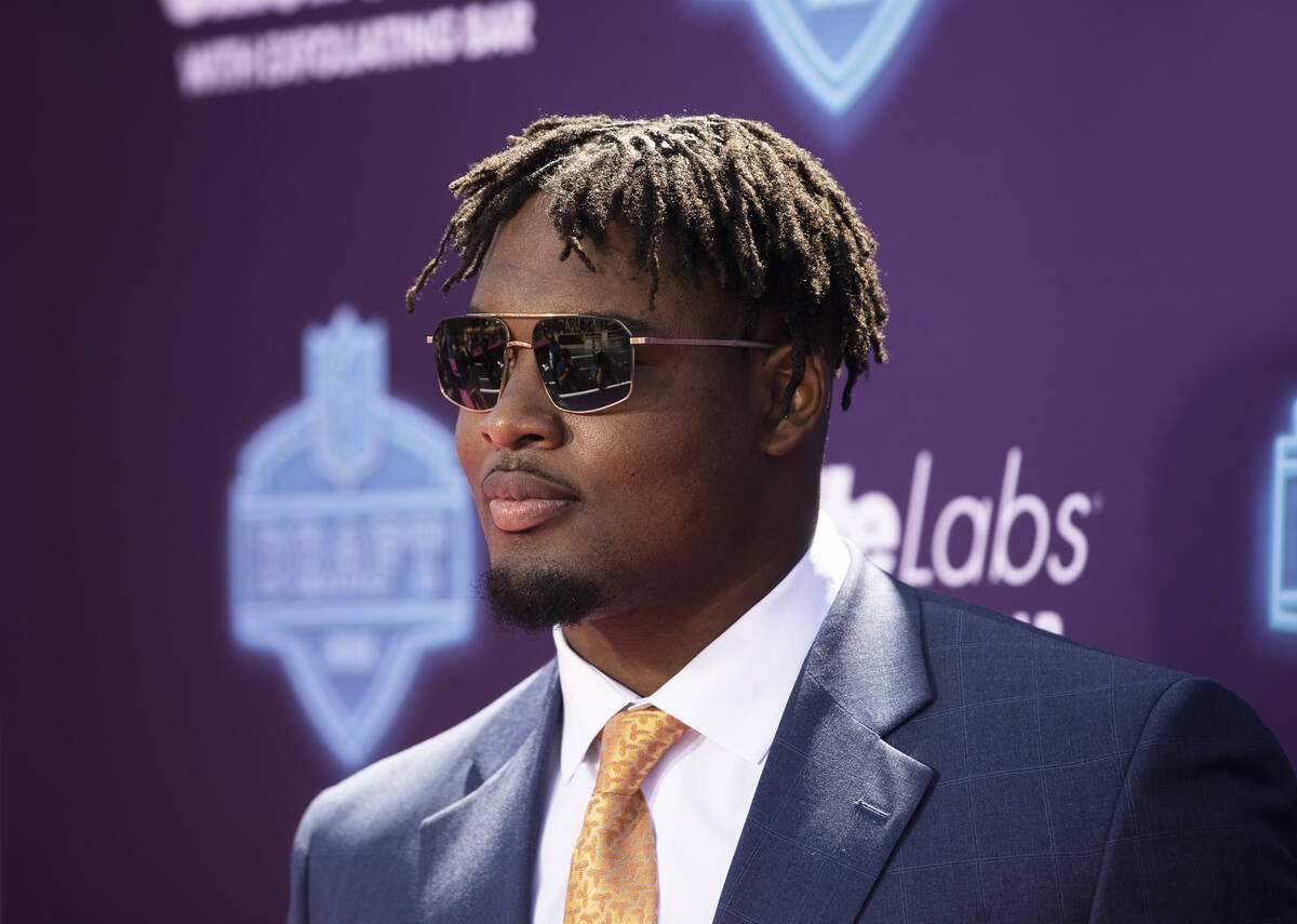Boston College guard Zion Johnson at the NFL Red Carpet Stage on Thursday, April 28, 2022, at t ...
