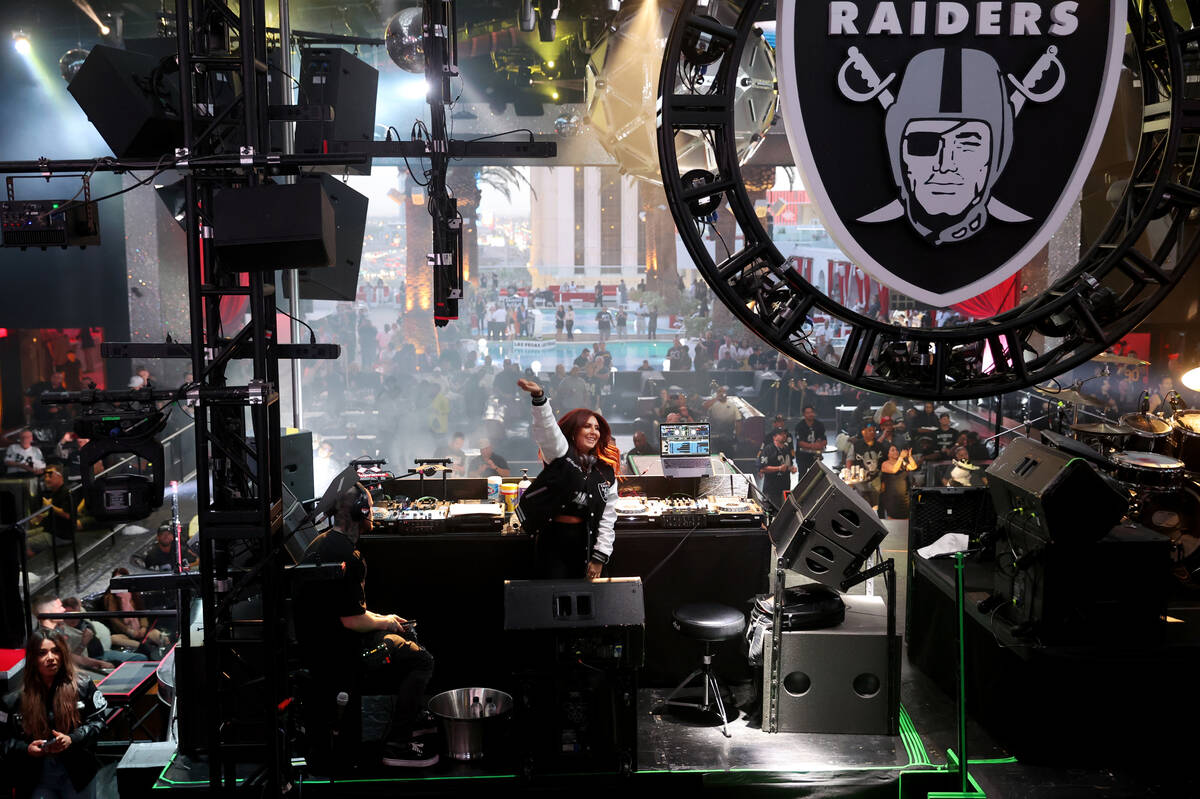 DJ Angie Vee performs during a watch party at Drai’s Nightclub on the Strip in Las Vegas ...