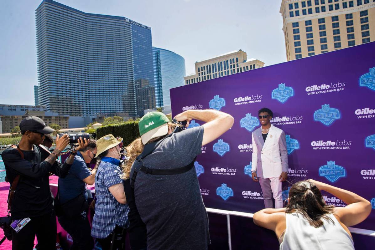 Ohio State wide receiver Garrett Wilson at the NFL Red Carpet Stage on Thursday, April 28, 2022 ...