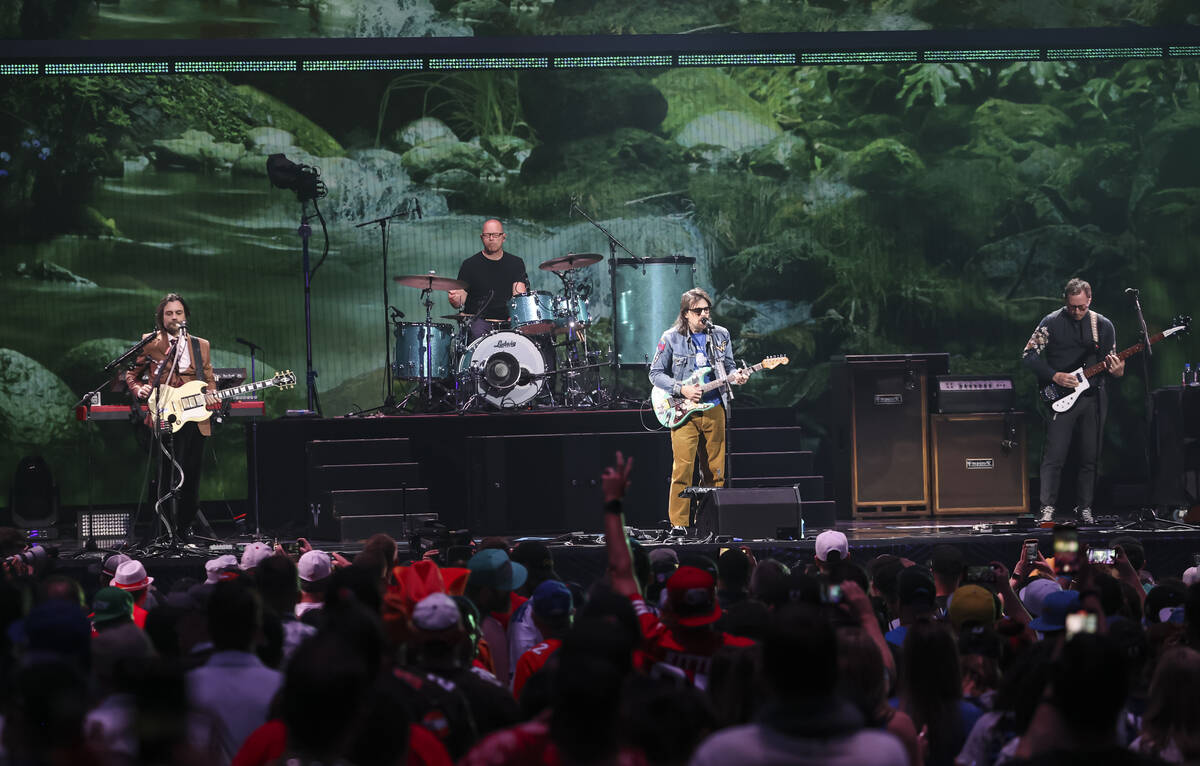 Weezer performs following the first round of the NFL draft on Thursday, April 28, 2022, in Las ...