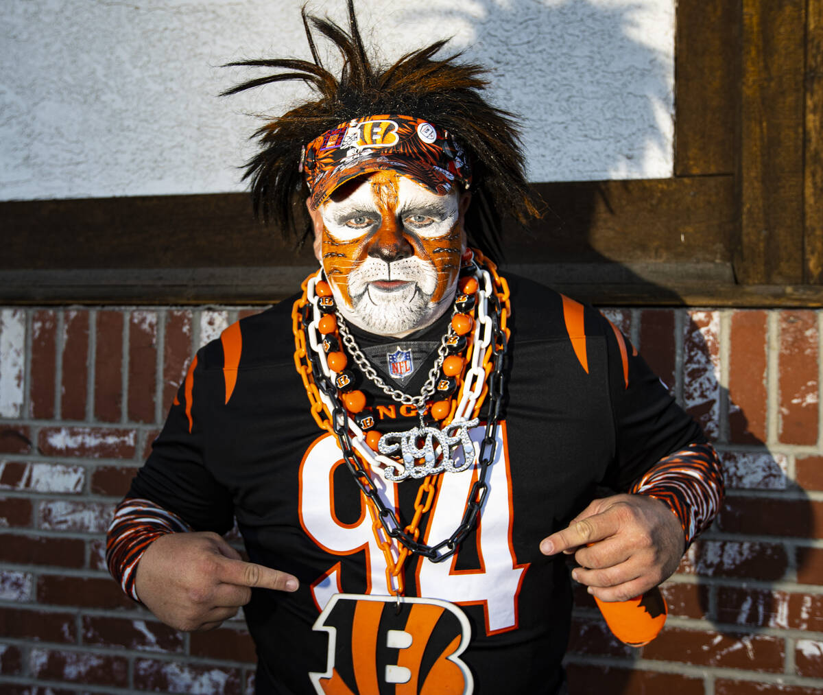 Cincinnati Bengals superfan Anthony Brooks, also known as "Tony Da Tiger,” poses f ...