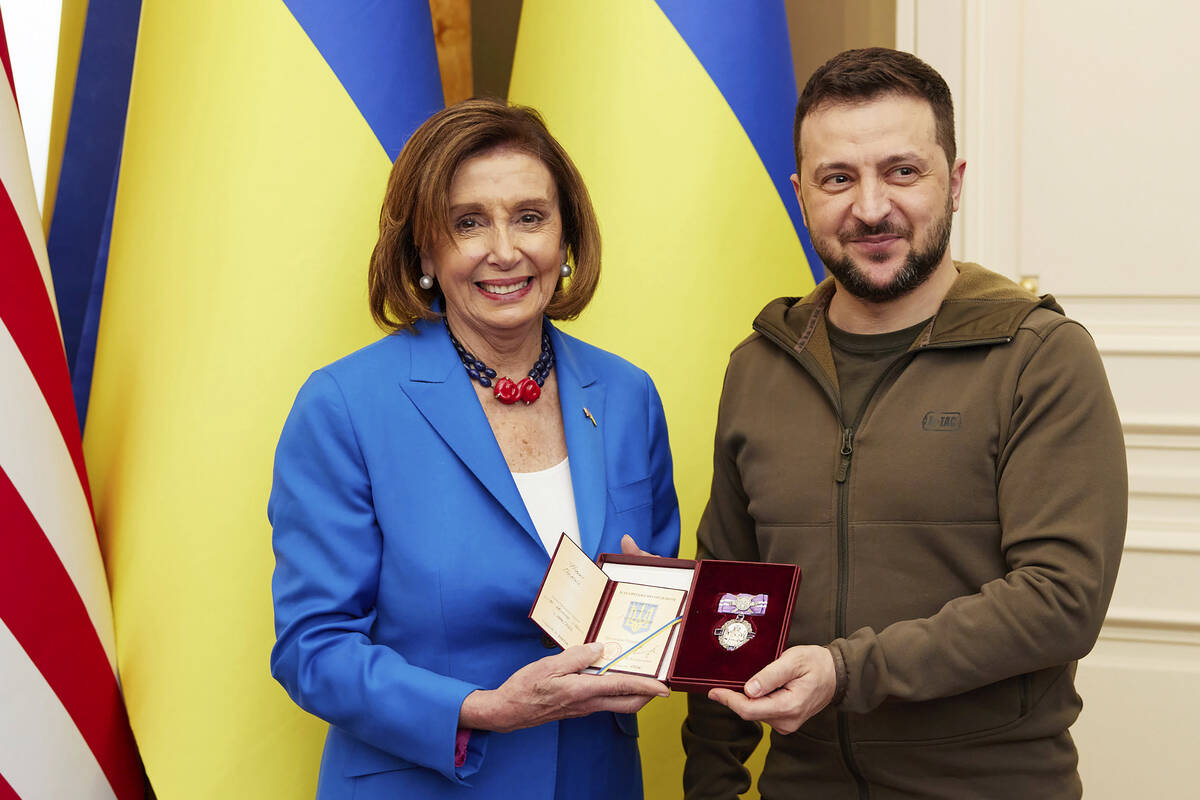 In this image released by the Ukrainian Presidential Press Office on Sunday, May 1, 2022, Ukrai ...