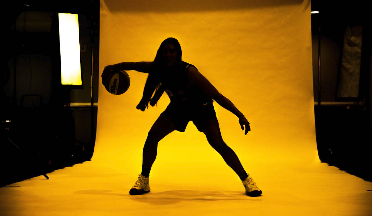 Las Vegas Aces guard Kelsey Plum (10) during media day at Michelob ULTRA Arena on Monday, May 2 ...