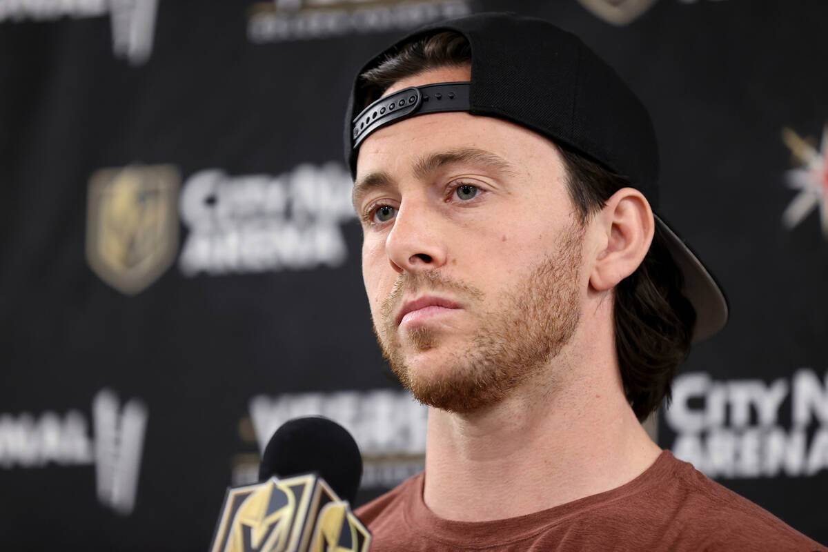 Vegas Golden Knights forward Jonathan Marchessault talks about the 2021-22 season during a news ...