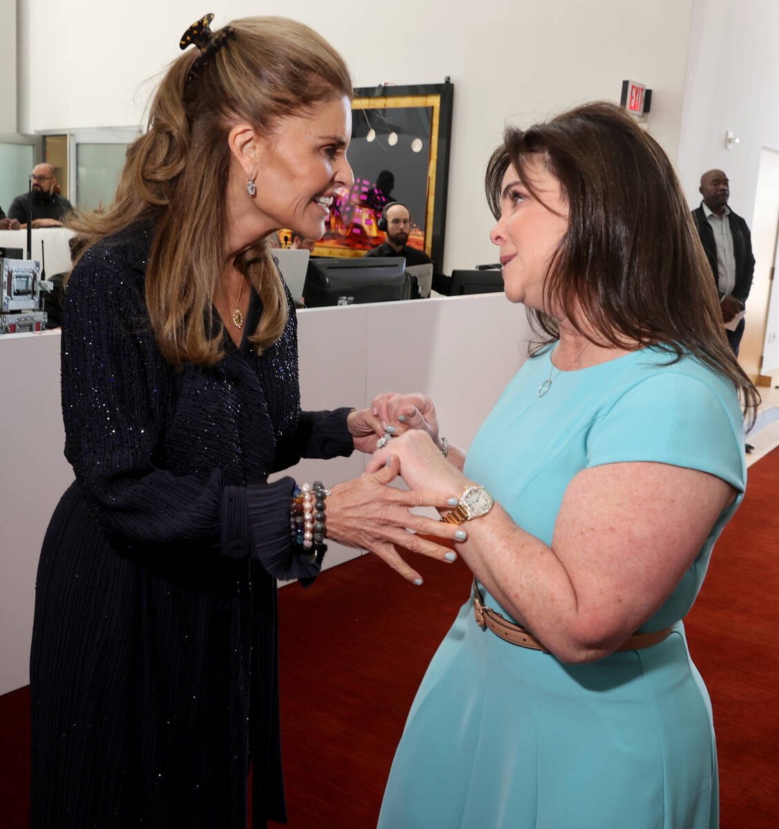 Maria Shriver, left, mingles with Dina duBoef-Roth of Las Vegas during a Mother's Day luncheon ...