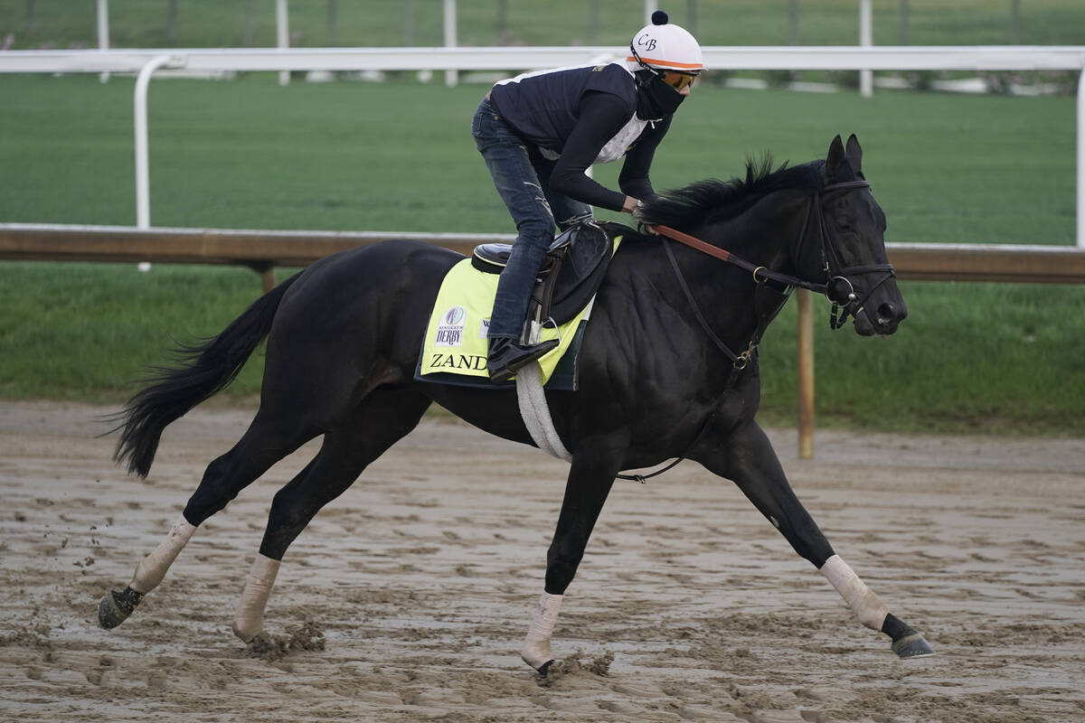 Kentucky Derby entrant Zandon works out at Churchill Downs Friday, May 6, 2022, in Louisville, ...