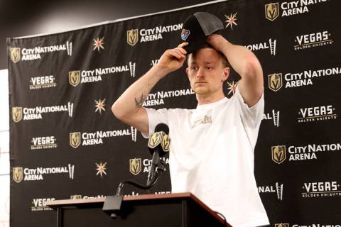 Vegas Golden Knights center Jack Eichel talks about the 2021-22 season during a news conference ...