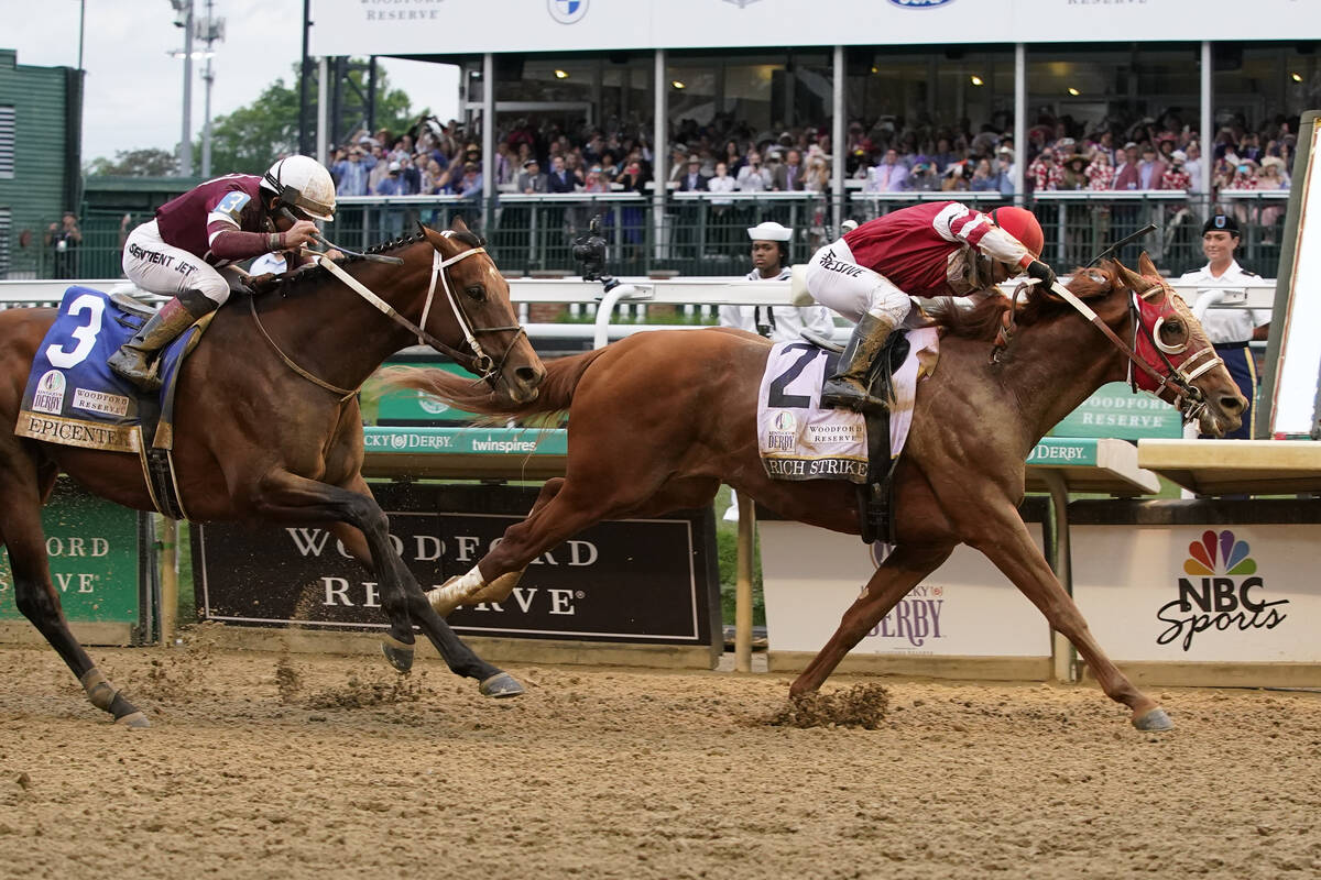 Rich Strike (21), with Sonny Leon aboard, beats Epicenter (3), with Joel Rosario aboard, at the ...