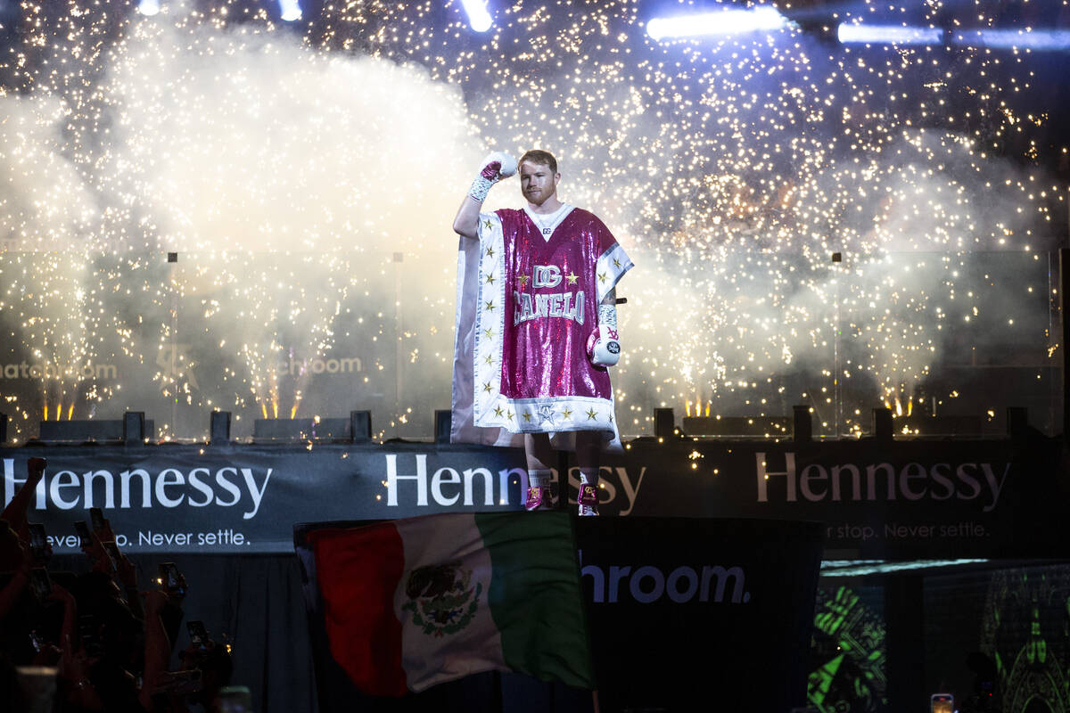 Saul “Canelo” Alvarez during his grand entrance to the ring for the WBA super lig ...
