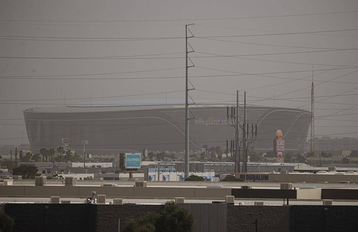 Allegiant Stadium is seen as winds bring in a dust storm on Sunday, May 8, 2022, in Las Vegas. ...
