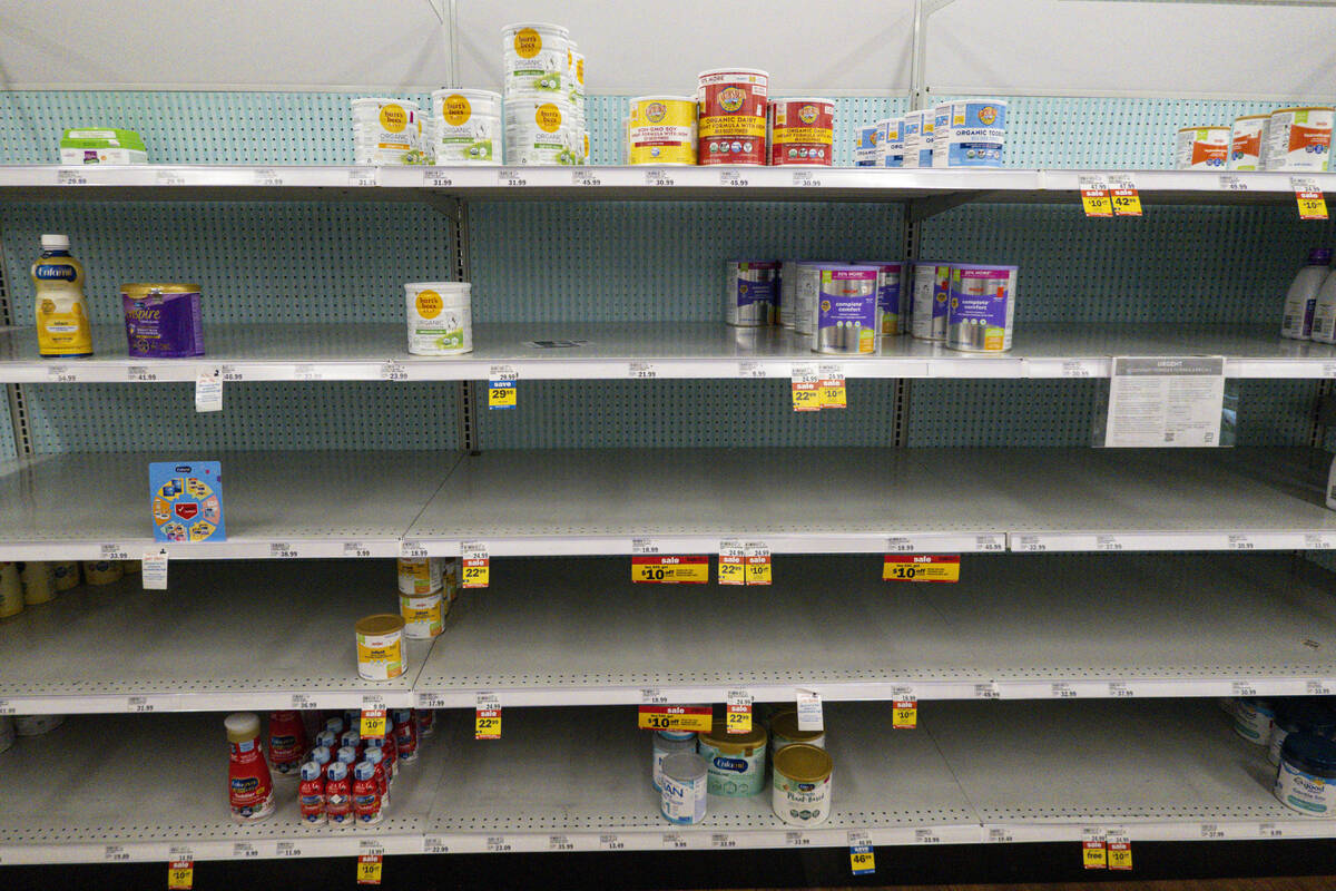 Baby formula is displayed on the shelves of a grocery store in Carmel, Ind., Tuesday, May 10, 2 ...