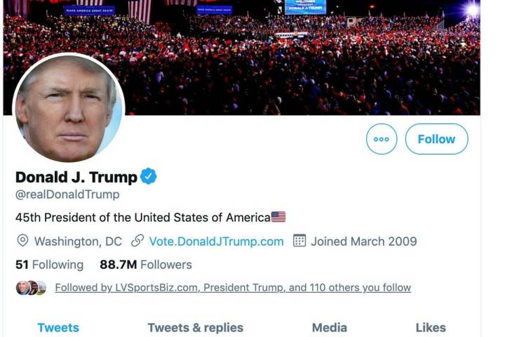 President Donald Trump's Twitter site is seen in 2020. (Twitter)