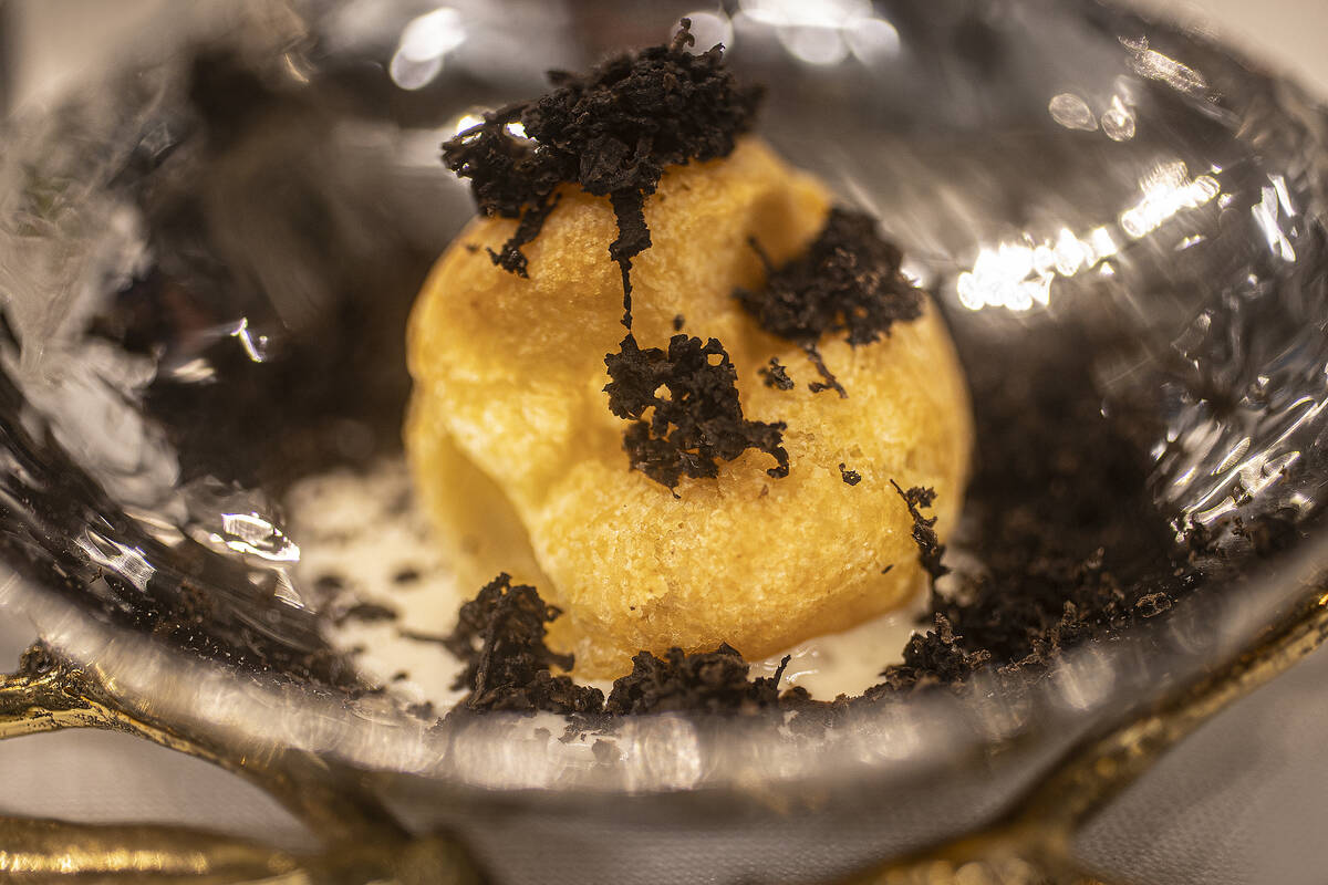 Gougere with black winter truffle fondue at Le Cirque on Wednesday, Oct. 27, 2021, at Bellagio, ...