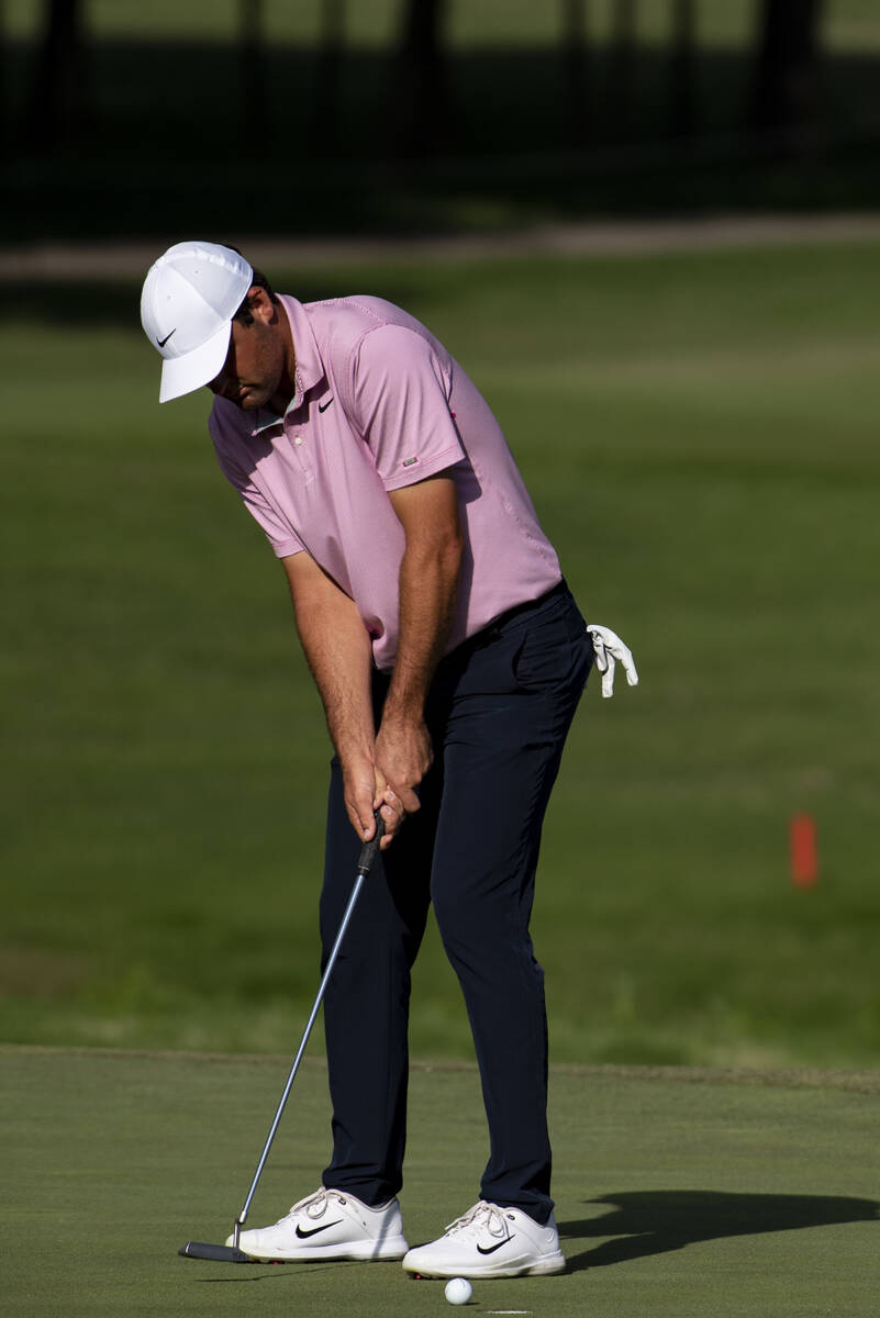 Scottie Scheffler putts on the 12th hole during the second round of the AT&T Byron Nelson g ...