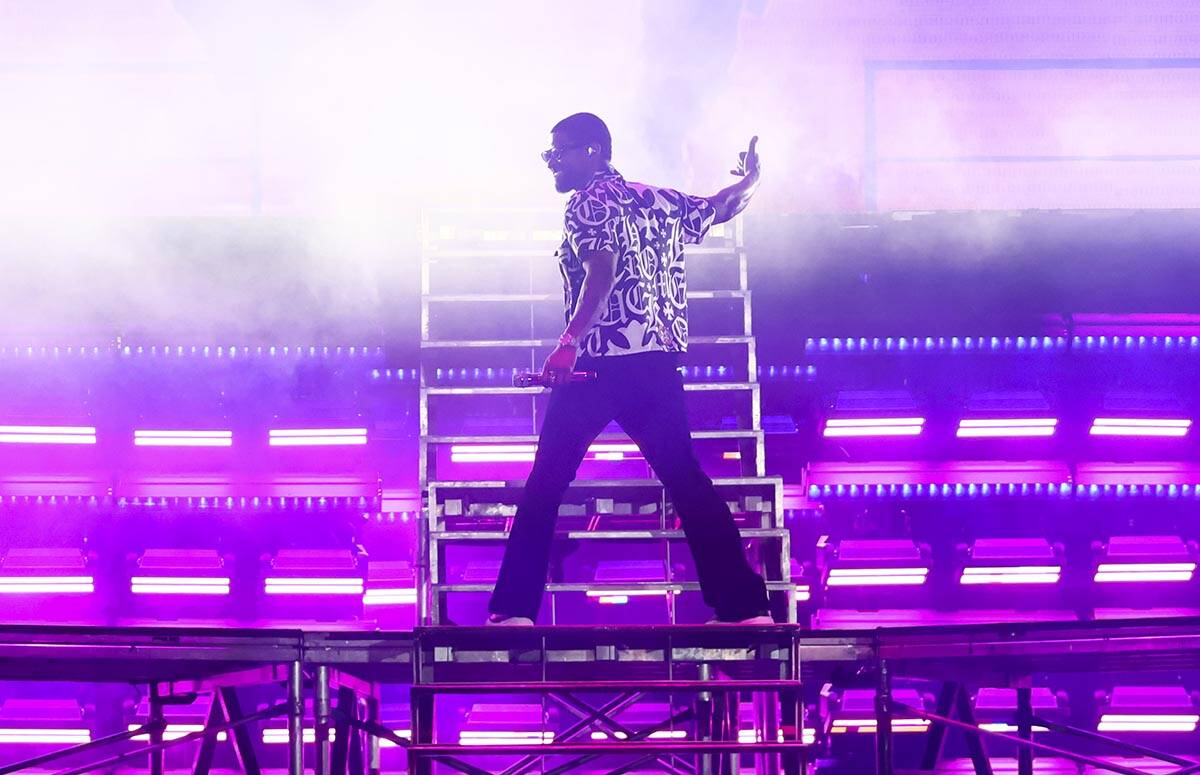 Usher performs during the Lovers & Friends music festival on Saturday, May 14, 2022, in Las ...