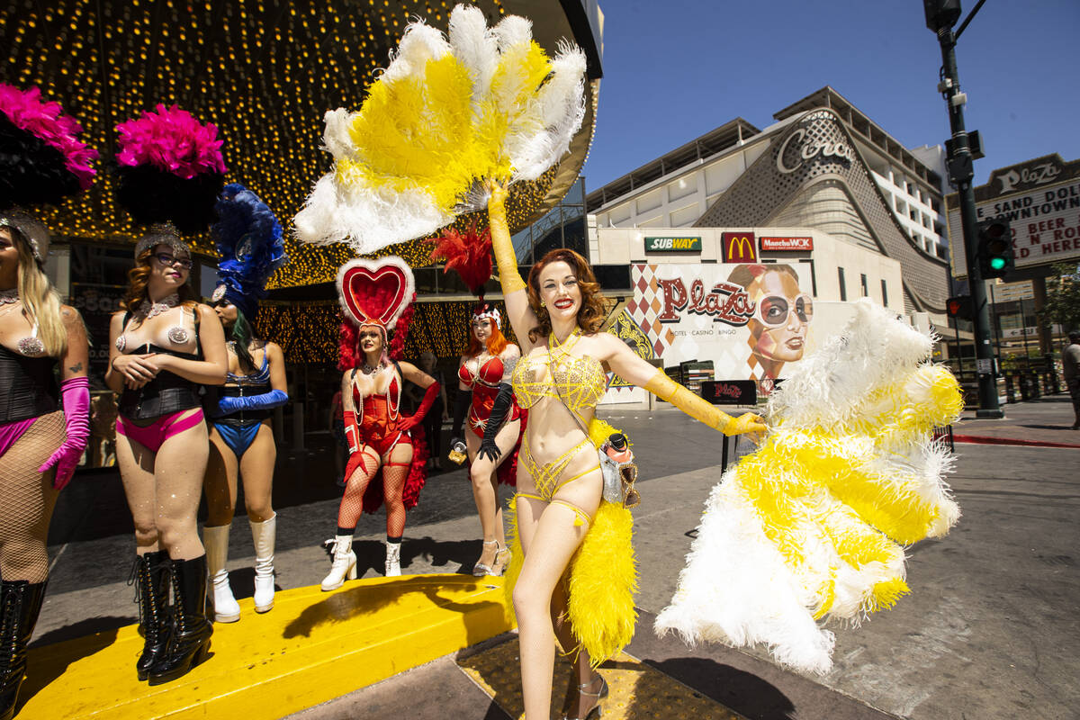 Entertainer Ginger Watson poses for a picture outside of the Plaza during the Las Vegas Showgir ...