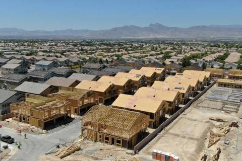 An aerial view of housing developments near North Decatur Boulevard and Farm Road in North Las ...