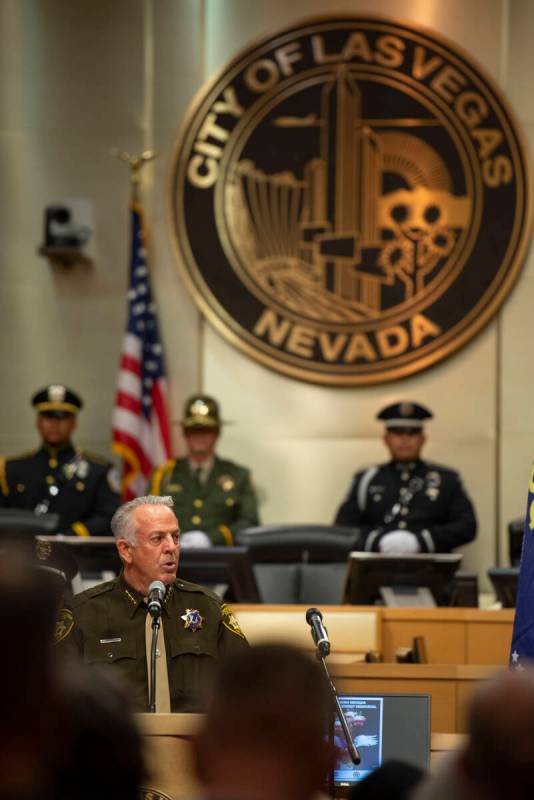 Clark County Sheriff Joe Lombardo delivers his remarks at the Southern Nevada Law Enforcement M ...