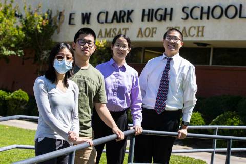Clark High School students Hannah Pham, left, Edwin Ma, Grace Hwang and her twin brother, Samue ...