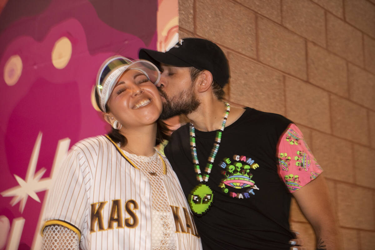 Jessica Avila, left, and Carlos Mendez got their EDC-themed marriage license at the Clark Count ...