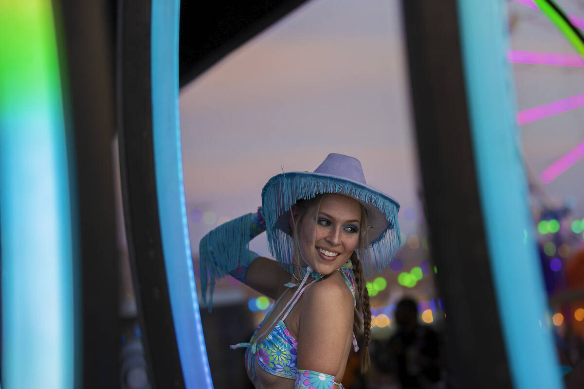 Kelsey Van Fleet, from Peoria, Ill., poses for a photo during day three of Electric Daisy Carni ...