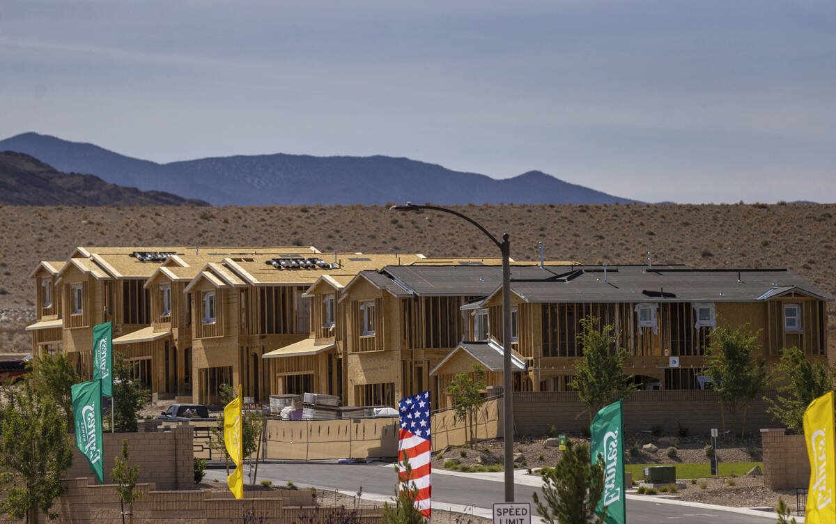 Construction continues on homes in the northwest Las Vegas Valley on Monday, May 23, 2022, in L ...