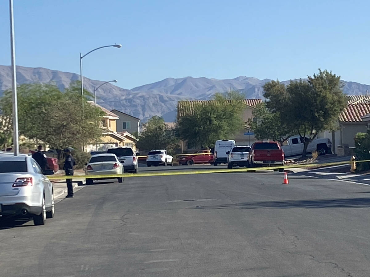 North Las Vegas police investigate a shooting on Wednesday, May 25, 2022, near the 1800 block o ...
