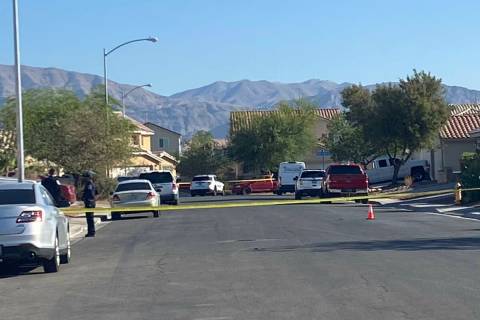 North Las Vegas police investigate a shooting on Wednesday, May 25, 2022, near the 1800 block o ...