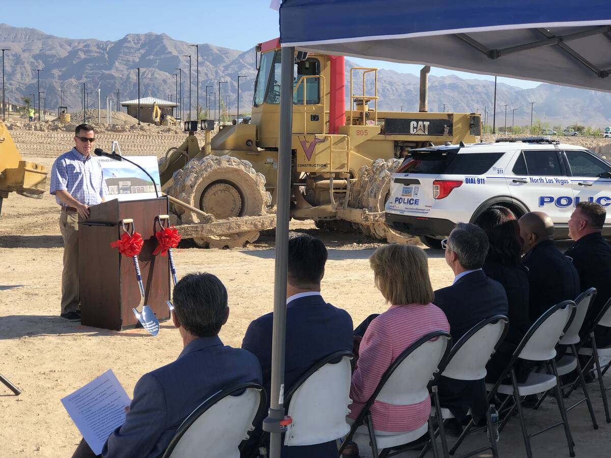 Tim Colbert, Las Vegas division president, D. R. Horton, speaks at the ground breaking ceremon ...